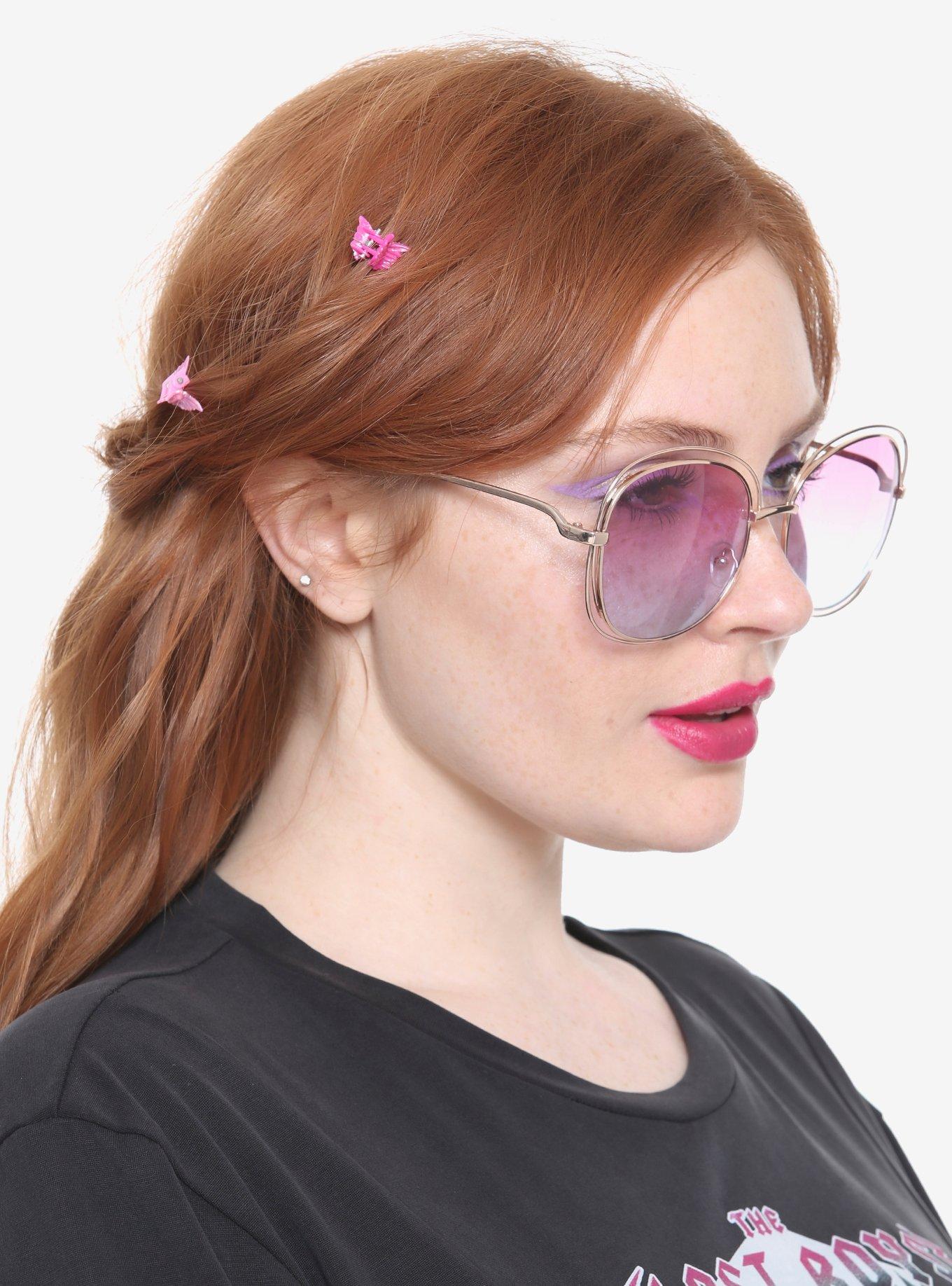 Pink & Blue Oversize Lens Gold Halo Wire Sunglasses, , hi-res