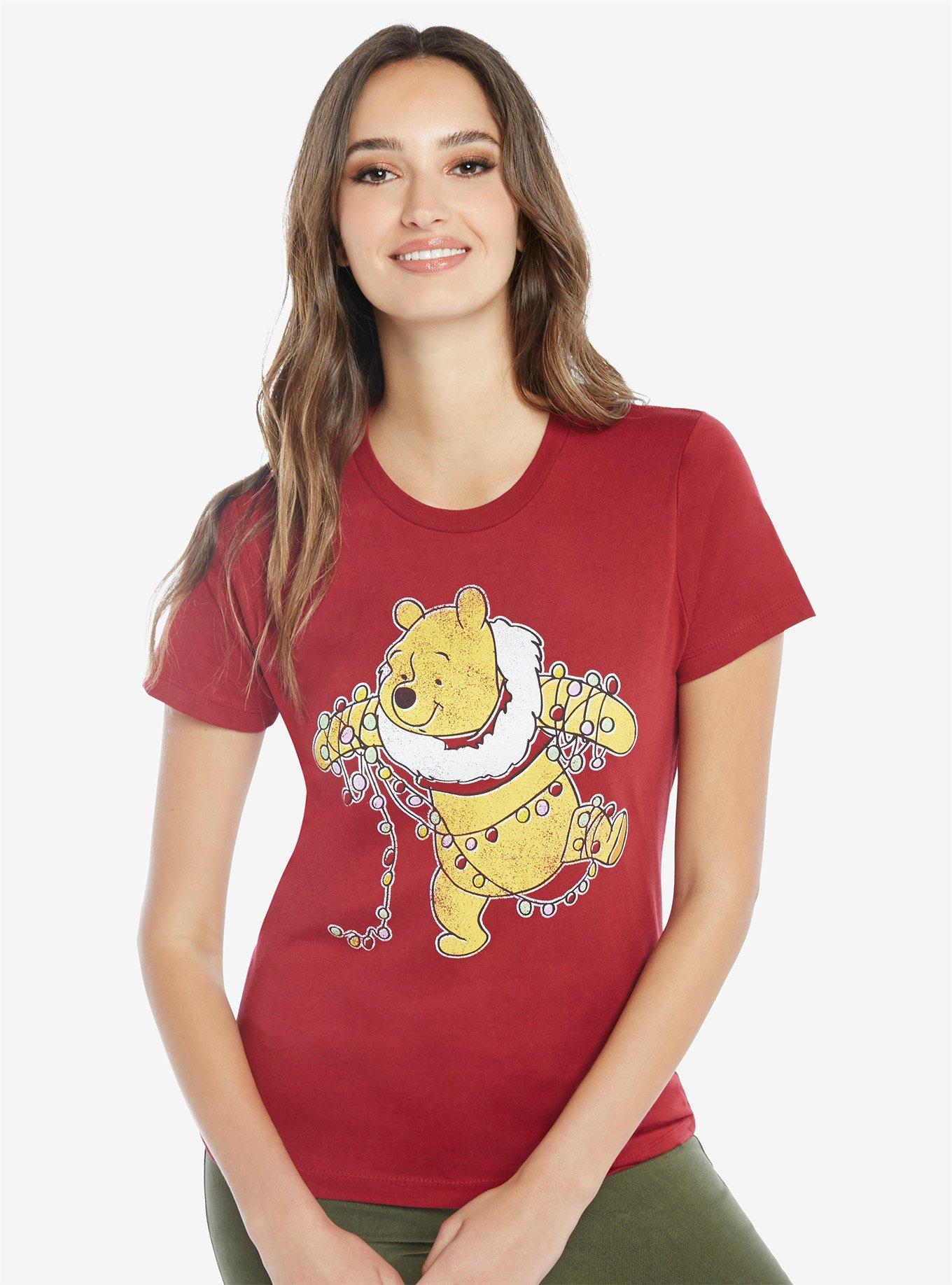 Disney Winnie The Pooh Tangled Holiday Lights Womens Tee, RED, hi-res