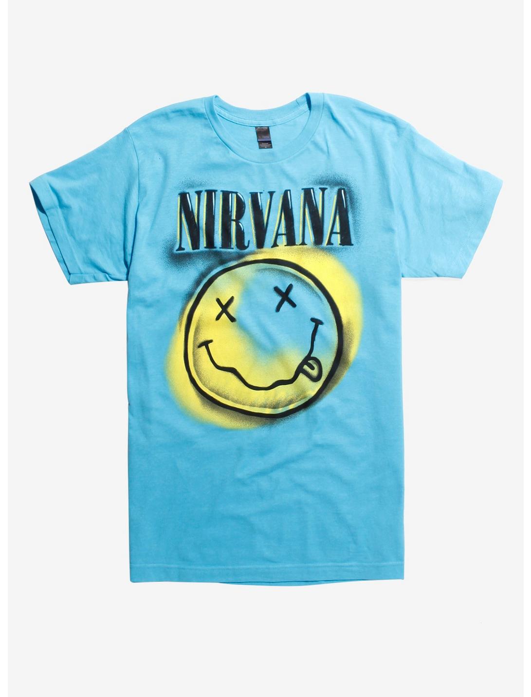 Nirvana Graffiti Smiley Face T-Shirt, BLUE, hi-res