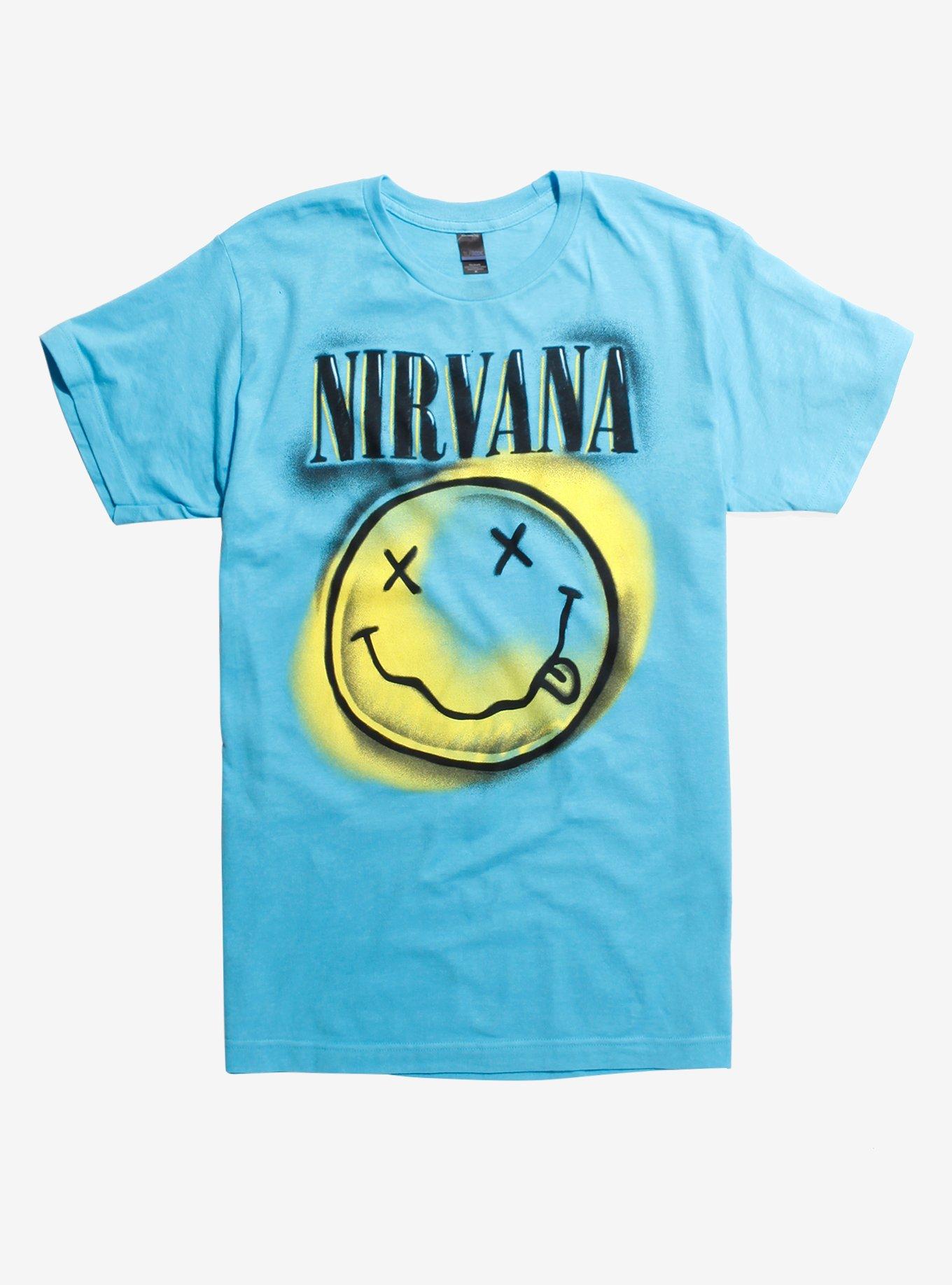 Nirvana Graffiti Smiley Face T-Shirt, BLUE, hi-res