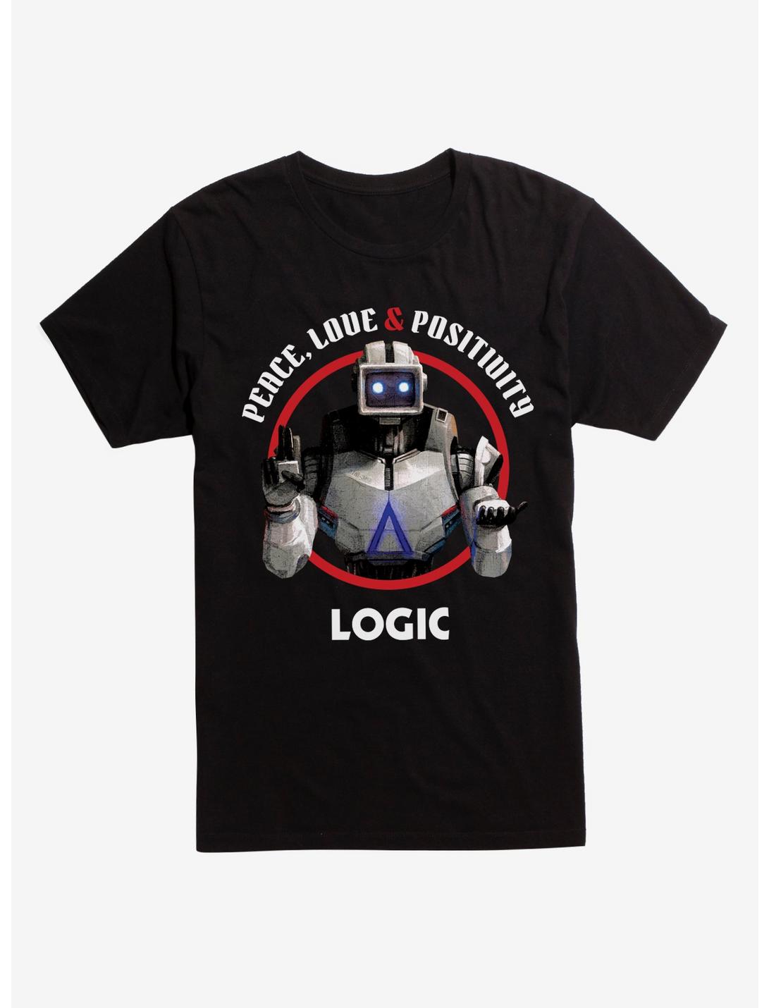 Logic Peace Love & Positivity Robot T-Shirt, BLACK, hi-res