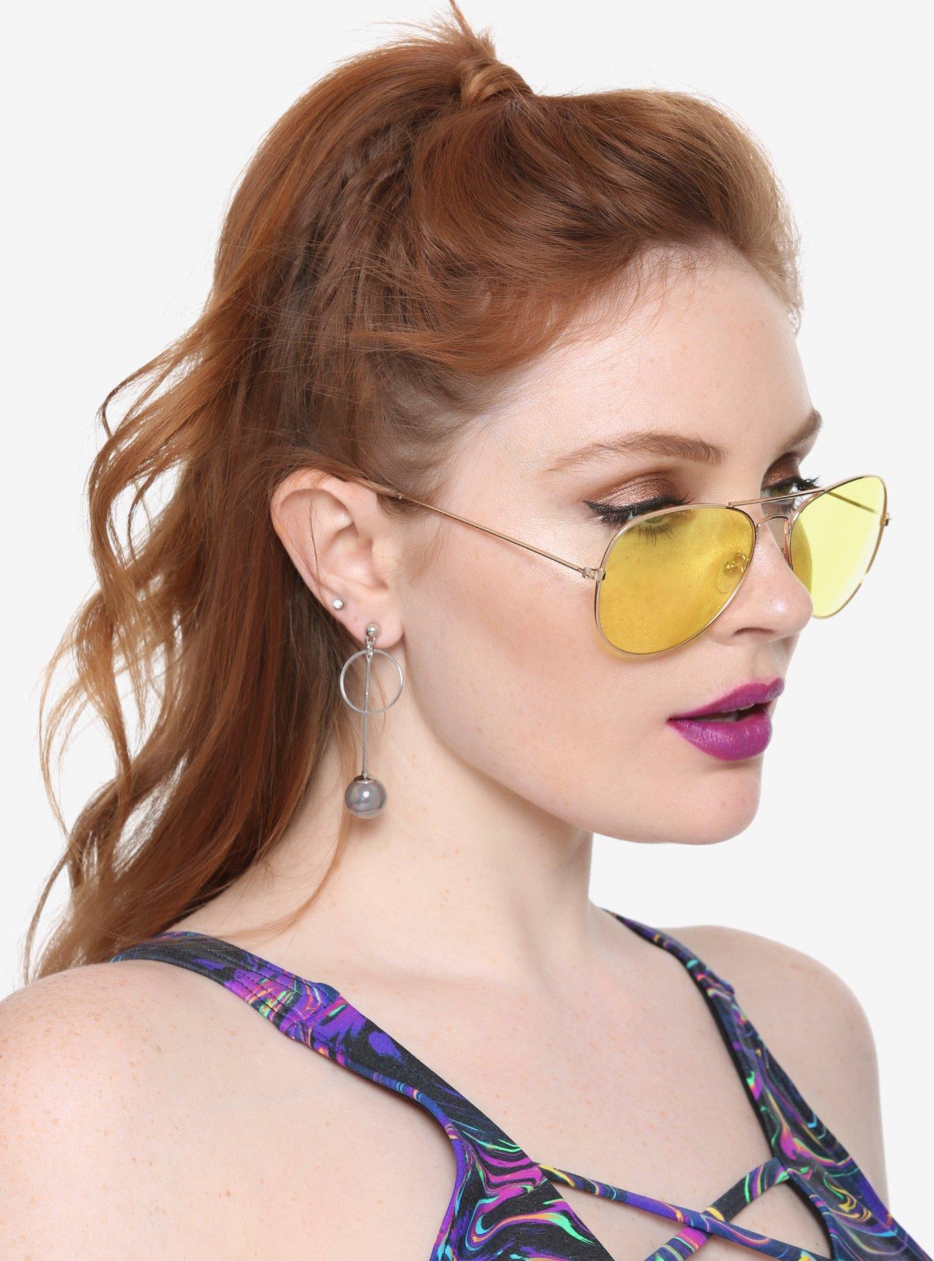 Gold Frame Yellow Lens Aviator Sunglasses, , hi-res