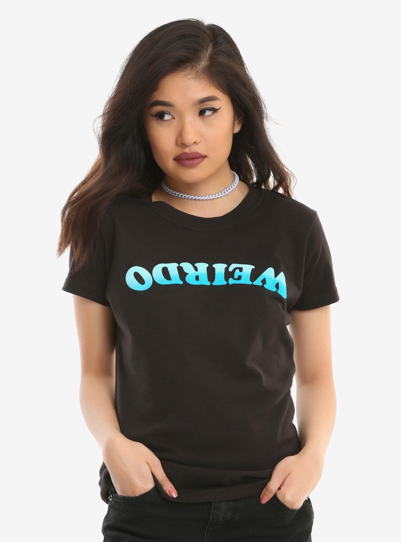 Flocked Upside-Down Weirdo Girls T-Shirt, BLACK, hi-res