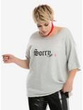 Grey Sorry Destructed Short-Sleeved Girls Sweatshirt Plus Size, GREY, hi-res