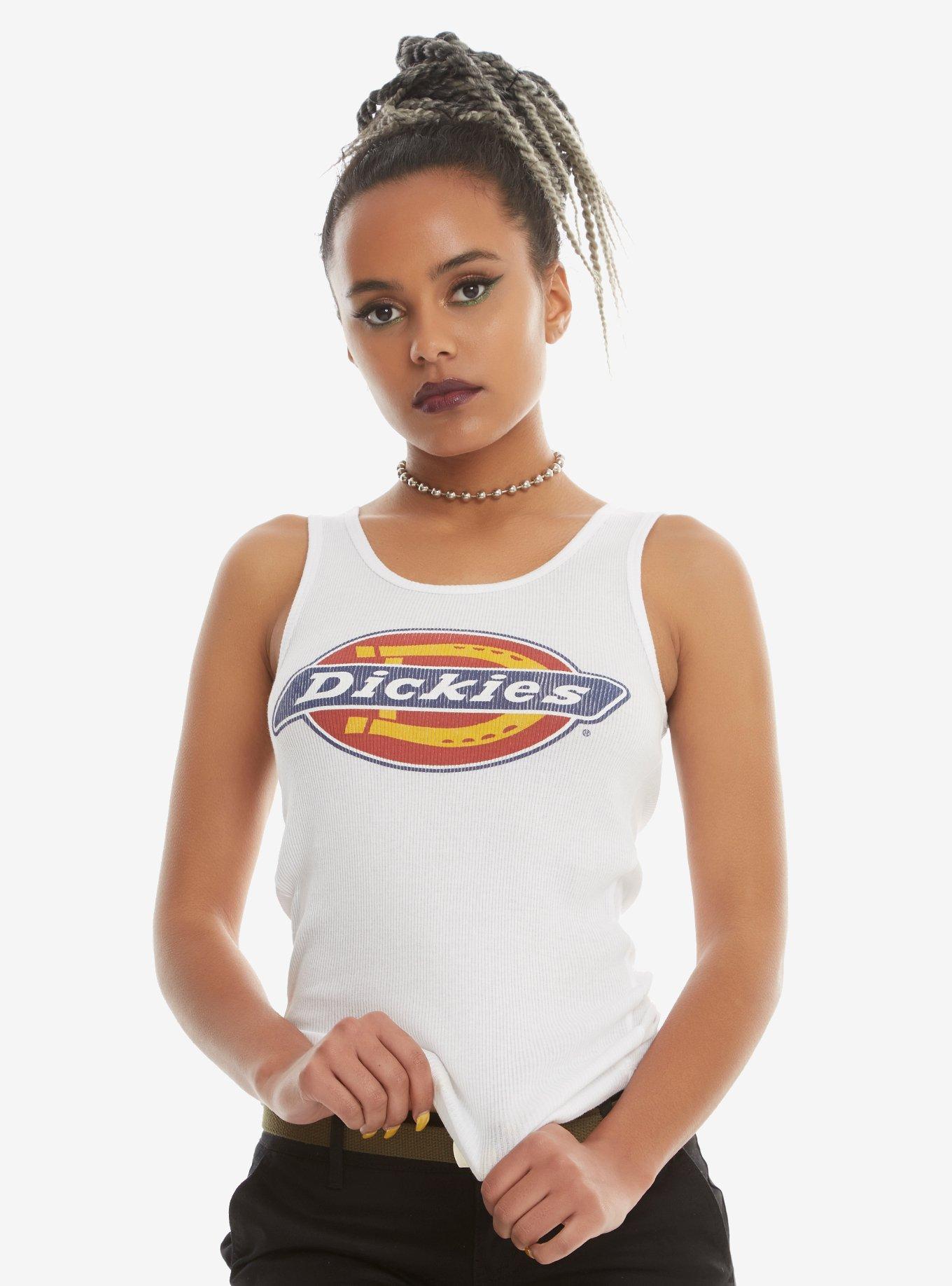 Dickies White Ribbed Girls Logo Tank Top, WHITE, hi-res