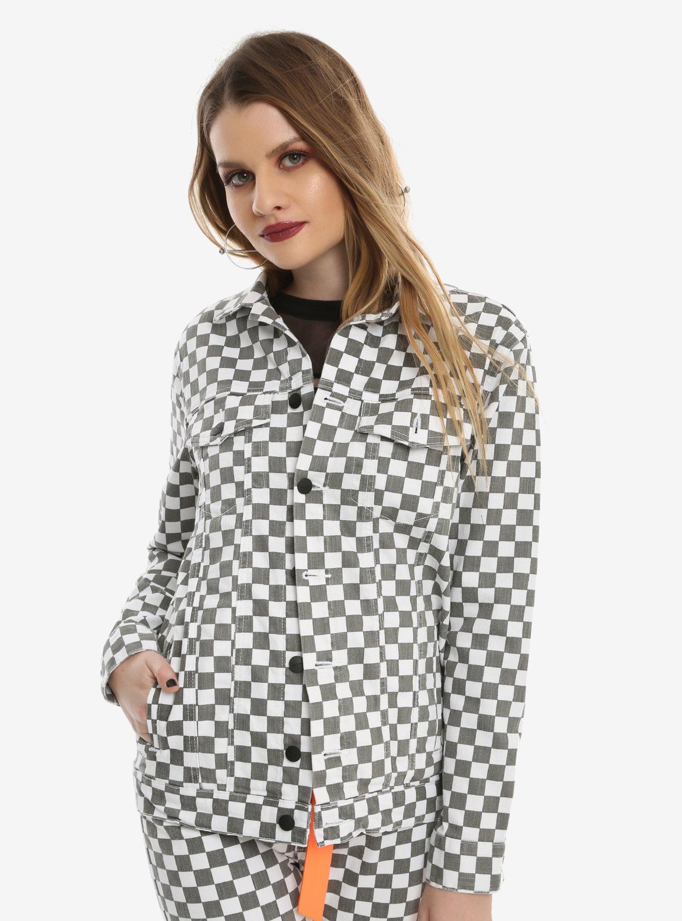 Dickies Grey & White Checkered Denim Jacket, GREY, hi-res