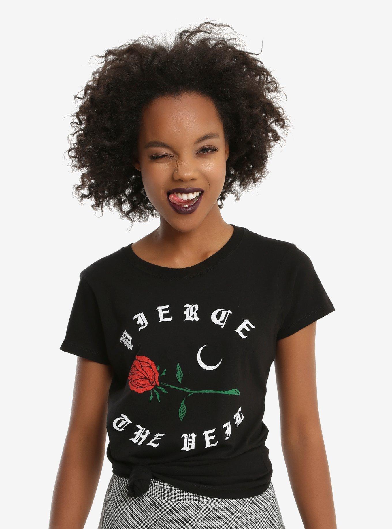 Pierce The Veil Rose Logo Girls T-Shirt, BLACK, hi-res