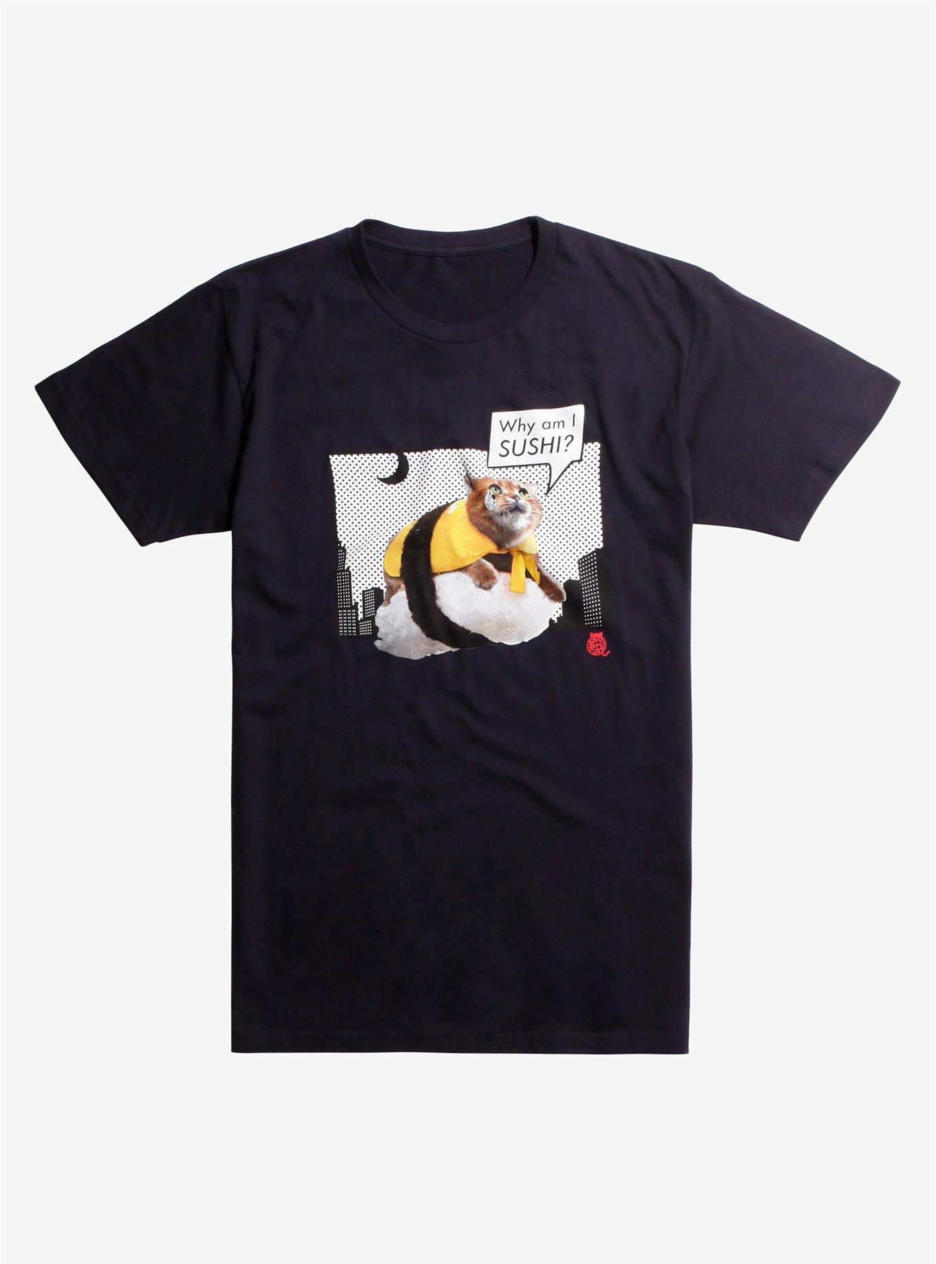 Why Am I Sushi Cat T-Shirt, NAVY, hi-res