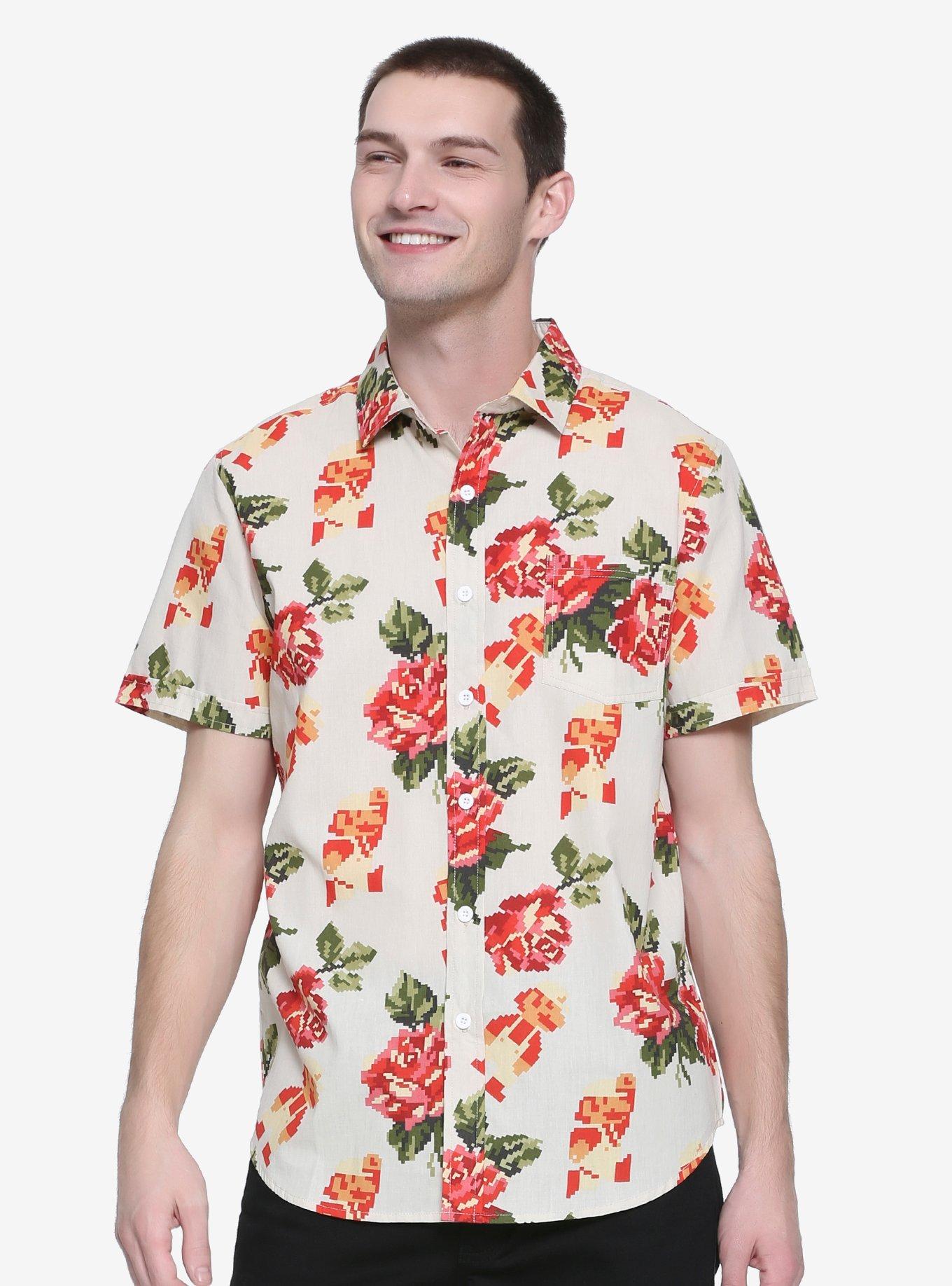 Nintendo Super Mario Bros. Floral Woven Button-Up - BoxLunch Exclusive, WHITE, hi-res