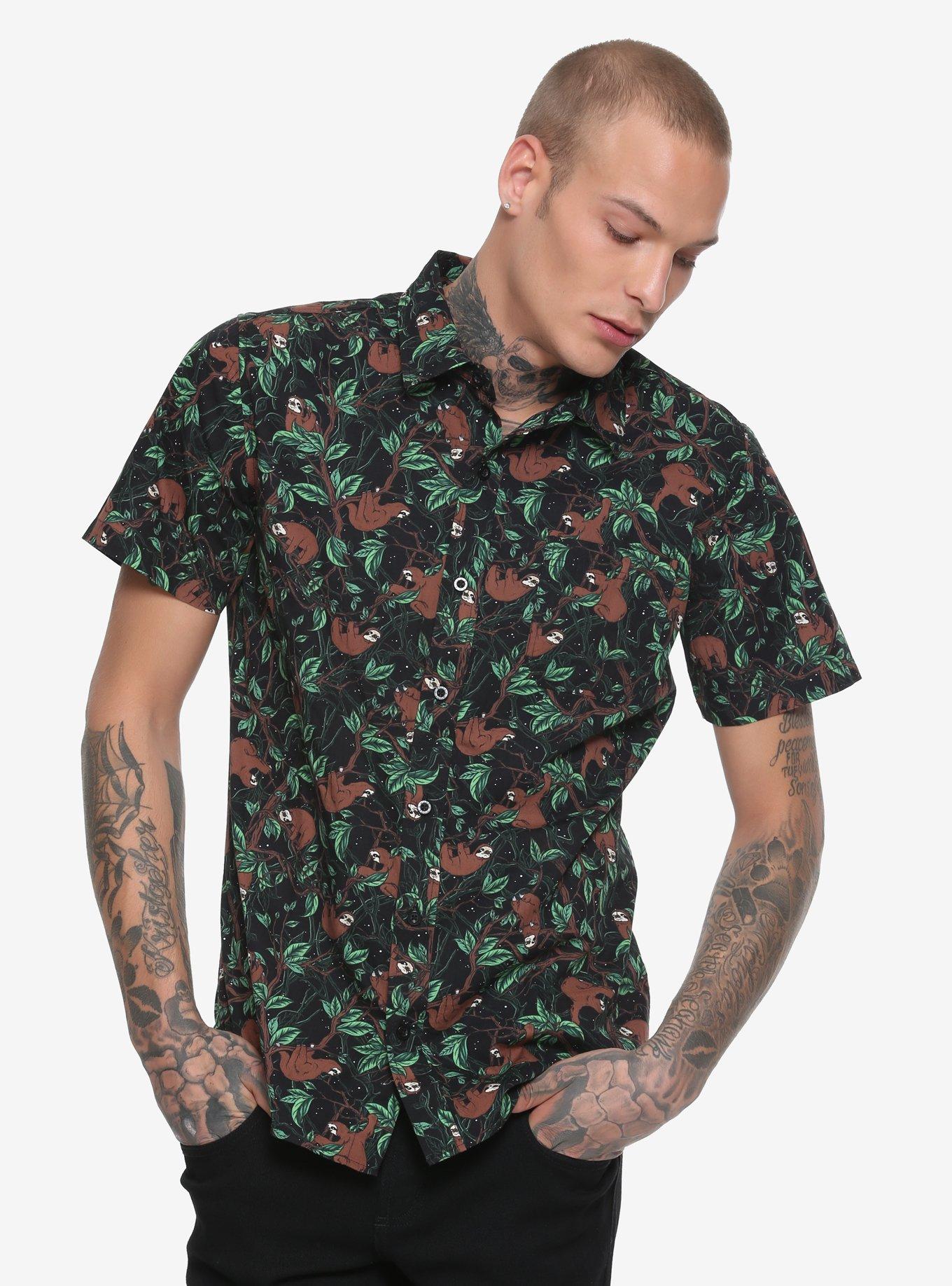 XXX RUDE Sloth Short-Sleeved Woven Button-Up, BLACK, hi-res