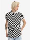 XXX RUDE Black & White Checkerboard Short-Sleeved Woven Button-Up, BLACK, hi-res