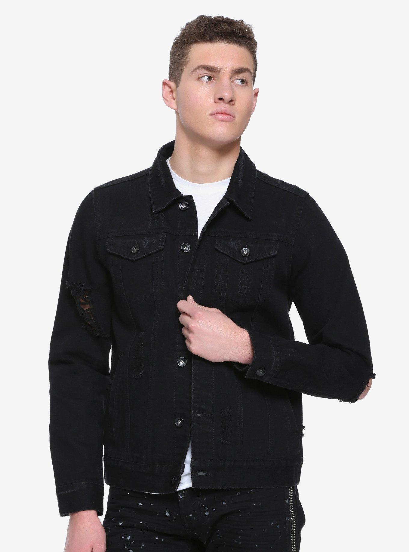 XXX RUDE Black Destructed Denim Jacket, BLACK, hi-res