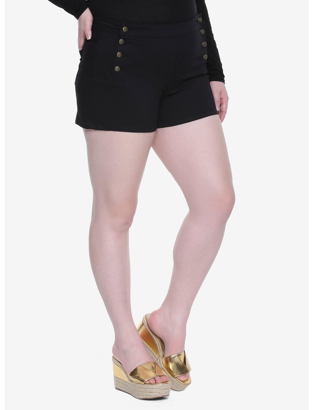 Blackheart Black High-Waisted Sailor Shorts Plus Size, BLACK, hi-res