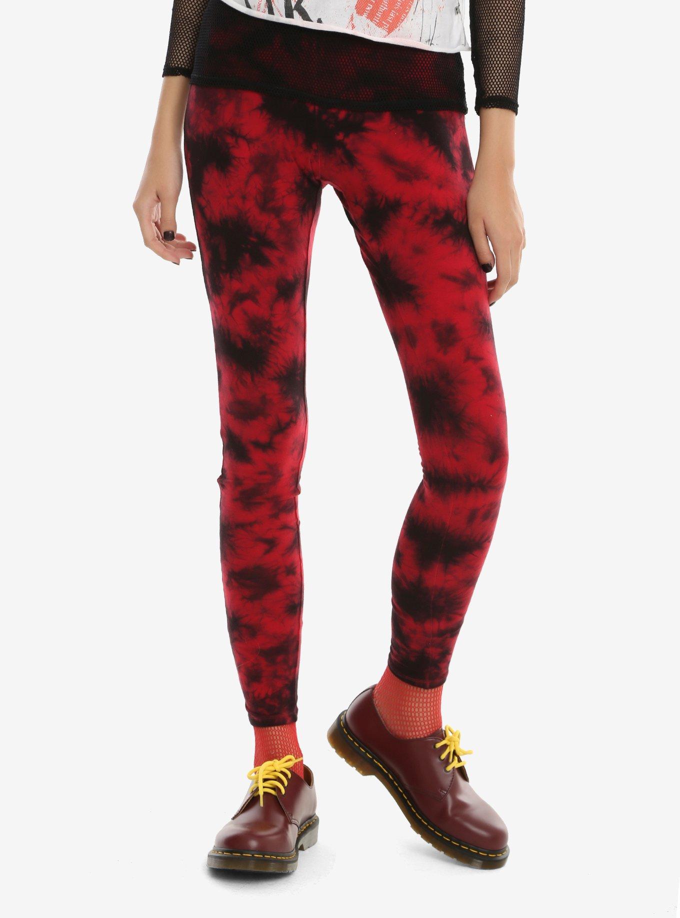 Blackheart Red & Black Tie-Dye Leggings, RED, hi-res