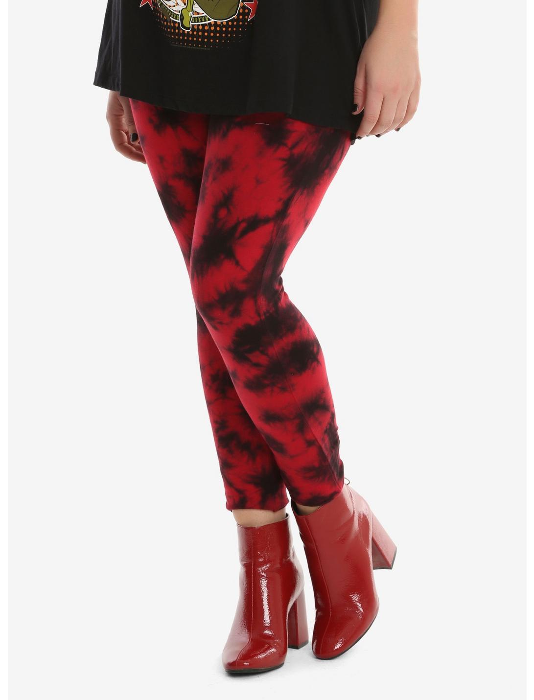 Blackheart Red & Black Tie-Dye Leggings Plus Size, RED, hi-res