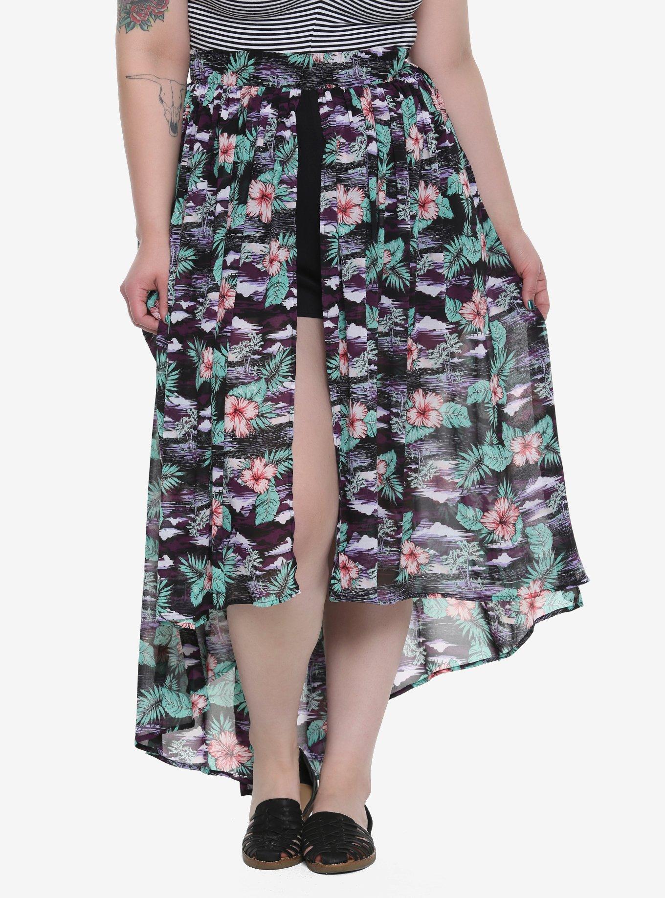 Tropical Maxi Skirt & Short Set Plus Size, BLUE, hi-res