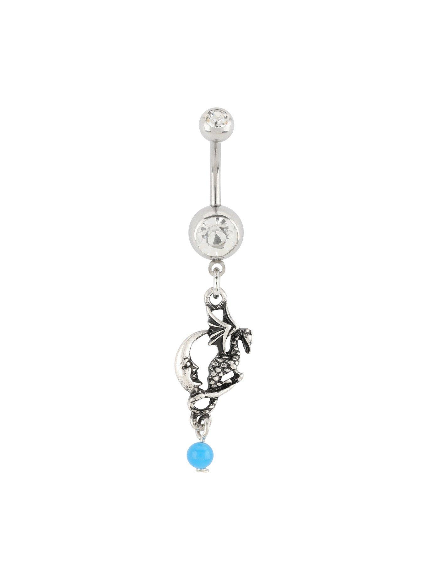 14G Steel Dragon Moon Curved Navel Barbell, , hi-res