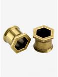 Steel Burnished Gold Hexagon Spool Plug 2 Pack, GOLD, hi-res