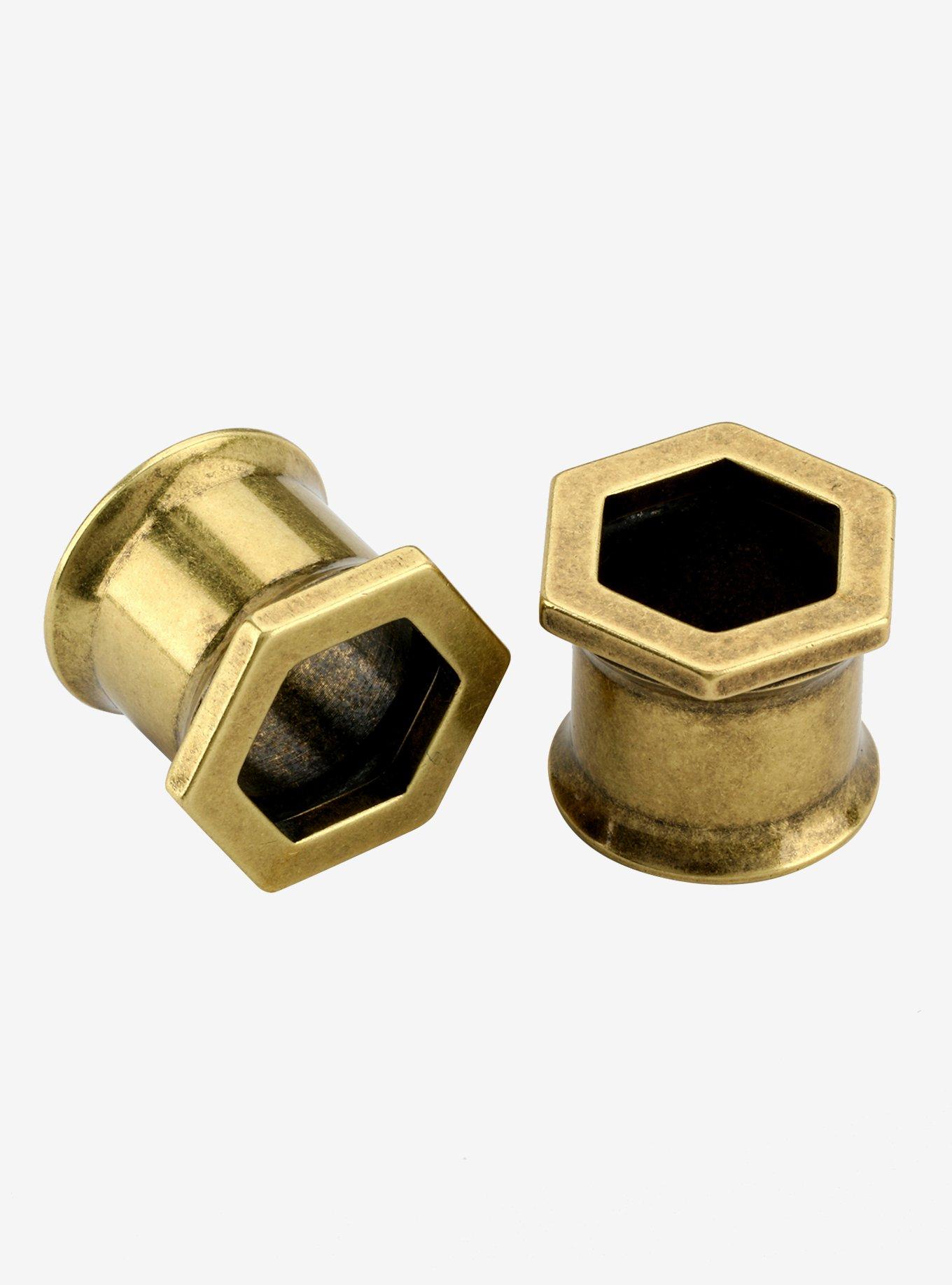 Steel Burnished Gold Hexagon Spool Plug 2 Pack | Hot Topic