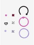 Steel Pink Purple Black Nose Stud & Hoop 9 Pack, MULTI, hi-res