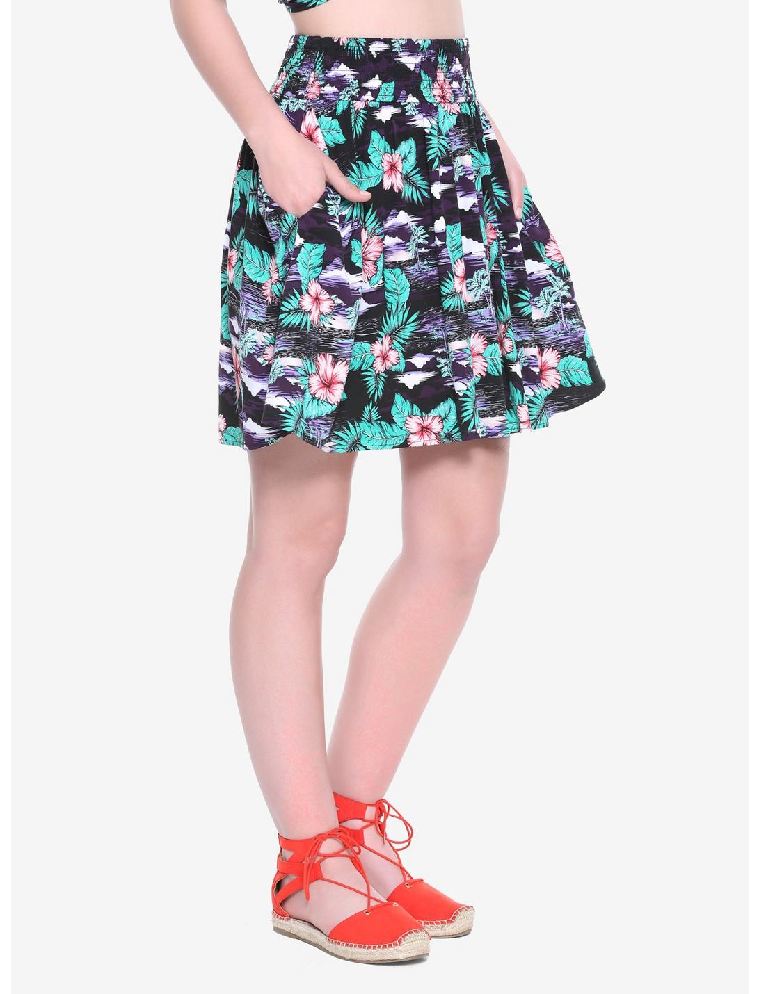 Tropical Print Skirt, BLUE, hi-res