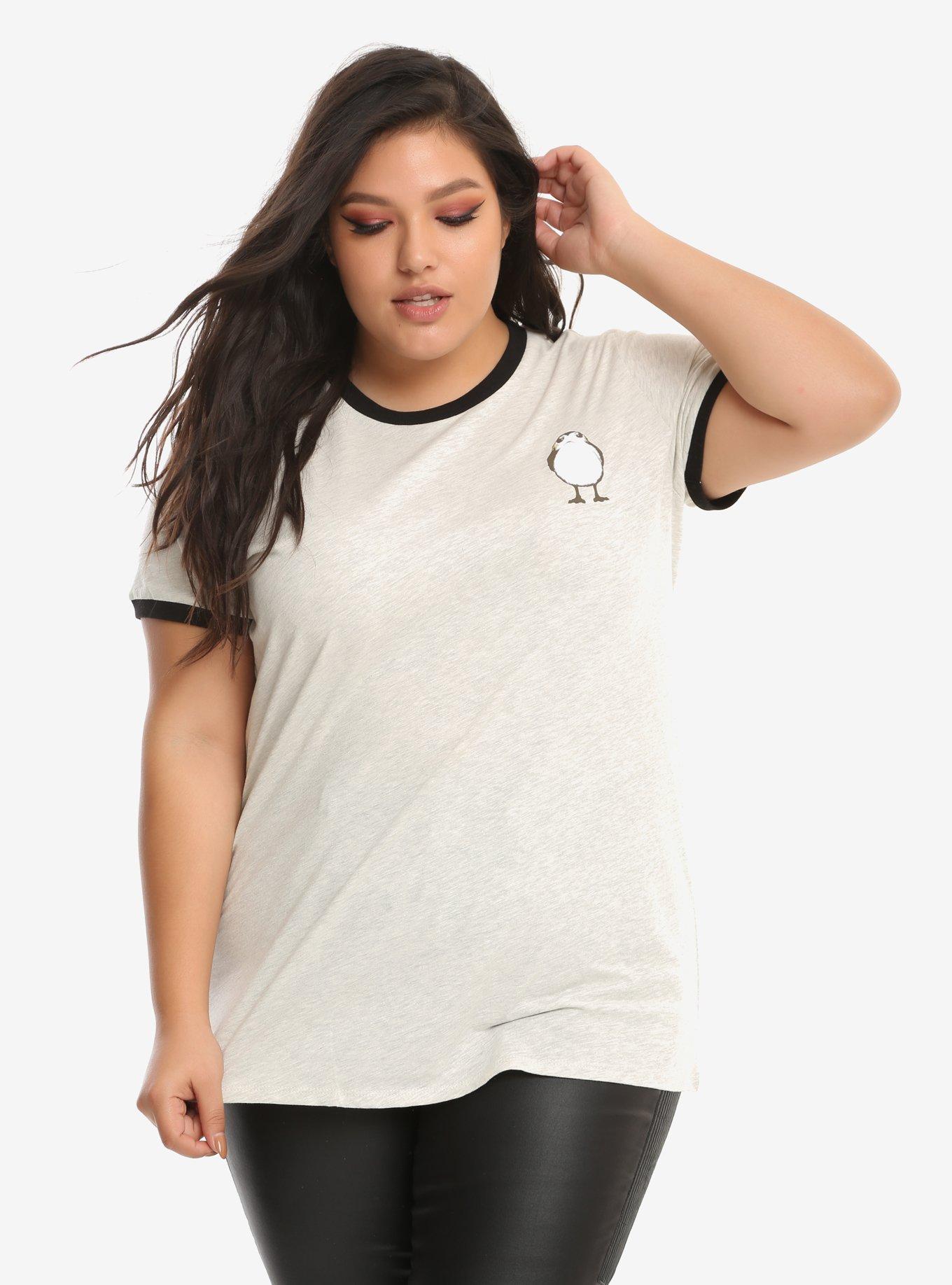 Her Universe Star Wars: The Last Jedi Flocked Porg Girls Ringer T-Shirt Plus Size, WHITE, hi-res