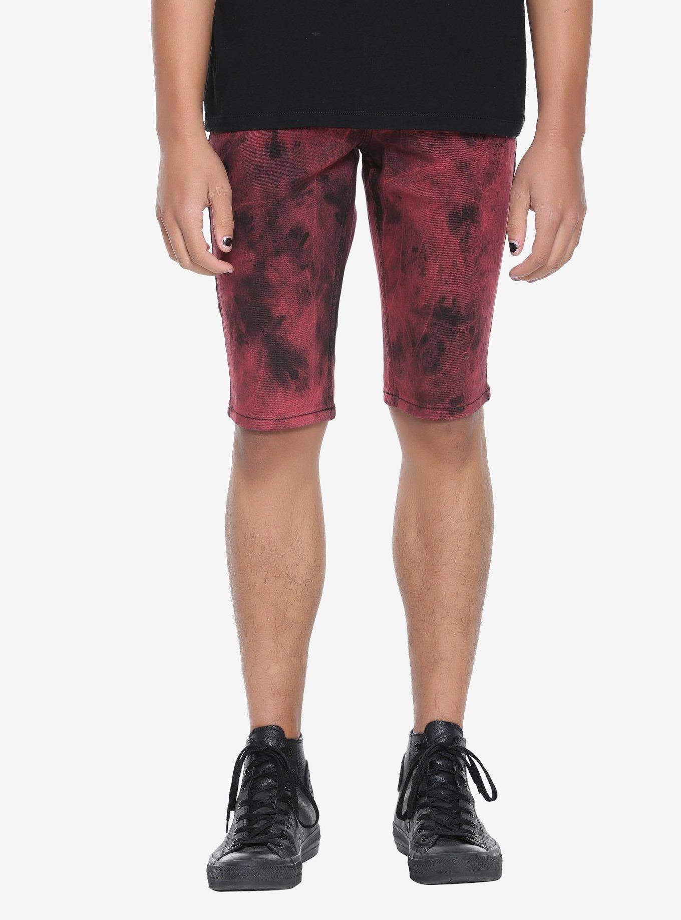 XXX RUDE Red & Black Tie Dye Skinny Denim Shorts, RED, hi-res