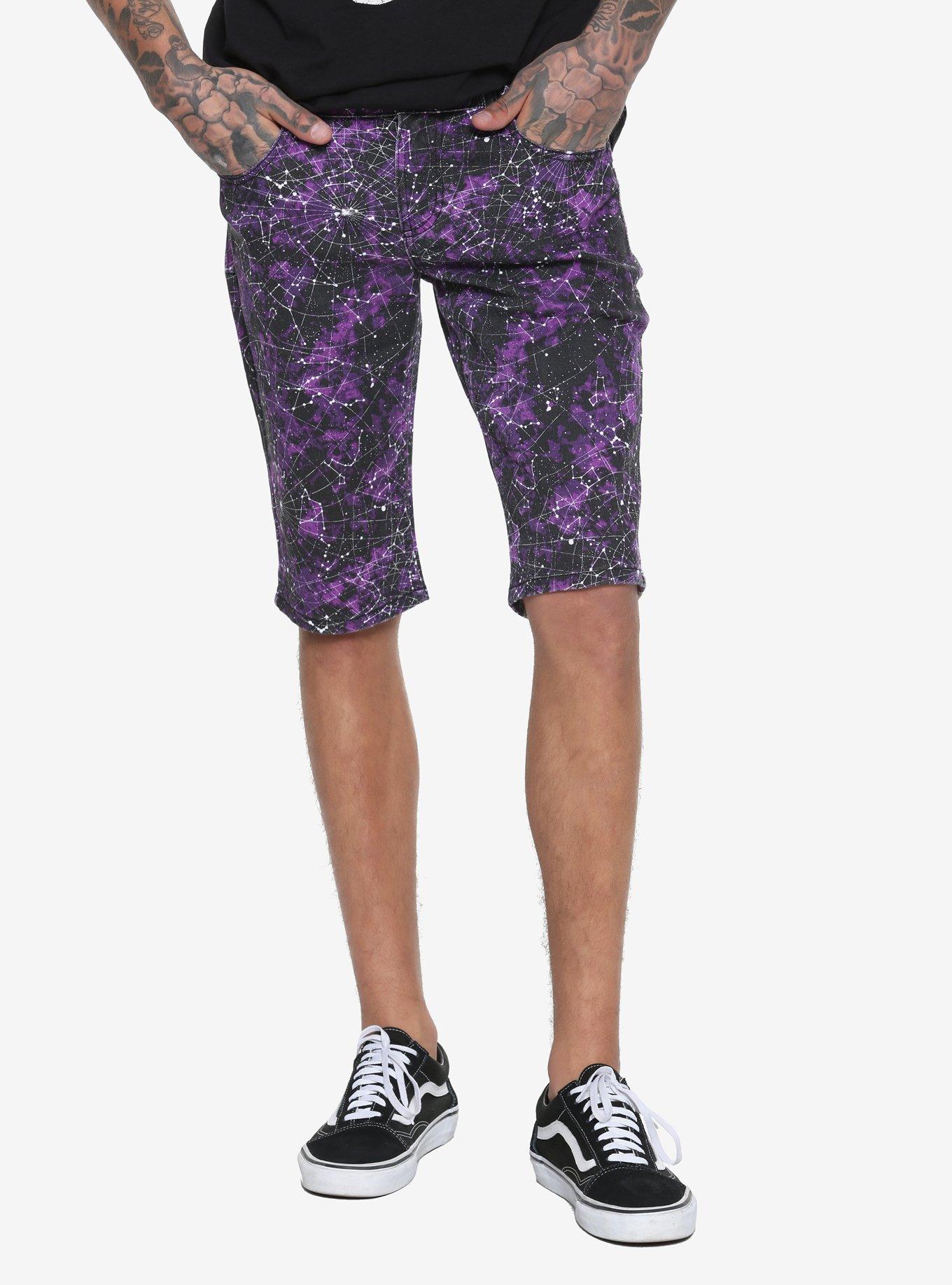 XXX RUDE Purple Constellation Skinny Shorts, PURPLE, hi-res
