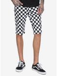 XXX RUDE Black & White Checkered Skinny Shorts, BLACK, hi-res