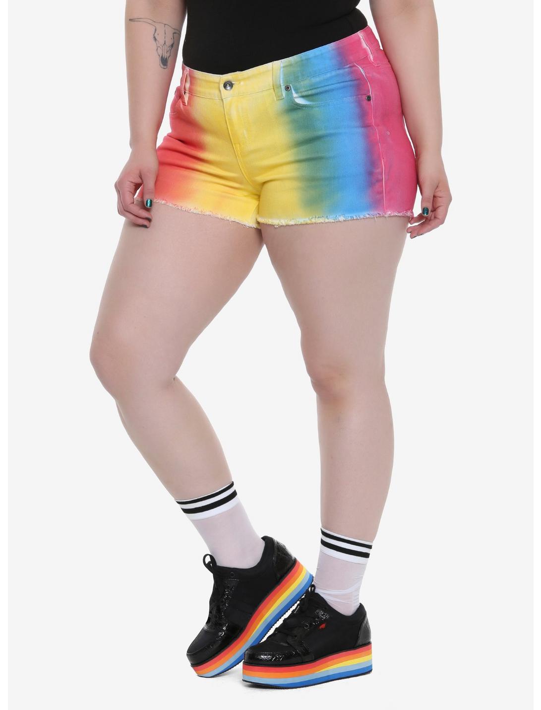 Blackheart Rainbow Ombre Shorts Plus Size, MULTI, hi-res