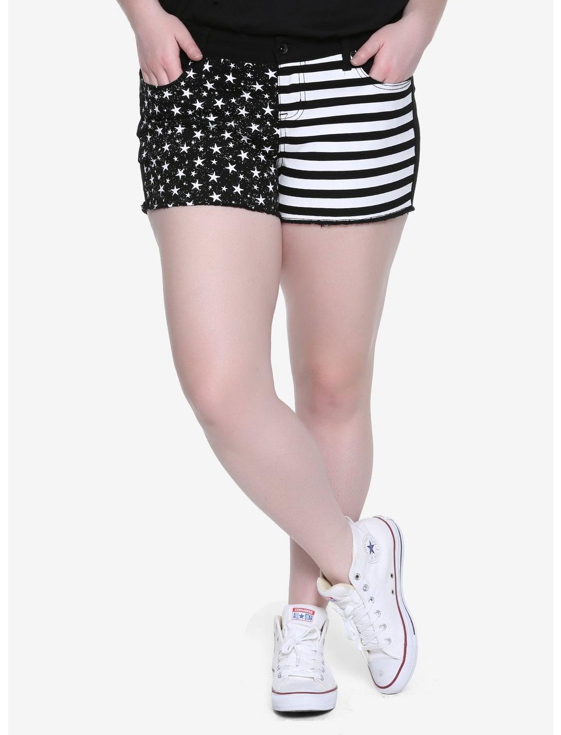 Blackheart Stars & Stripes Shorts Plus Size, BLACK, hi-res
