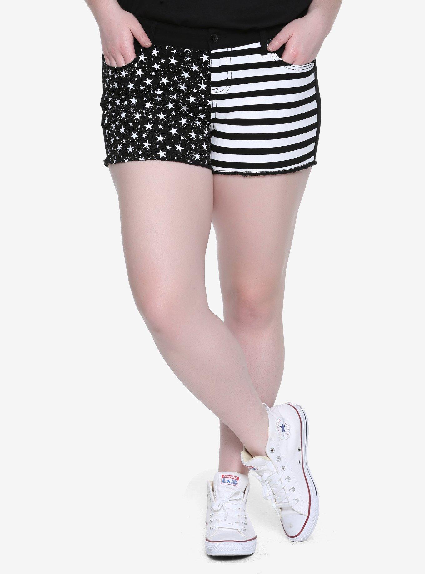 Blackheart Stars & Stripes Shorts Plus Size, BLACK, hi-res