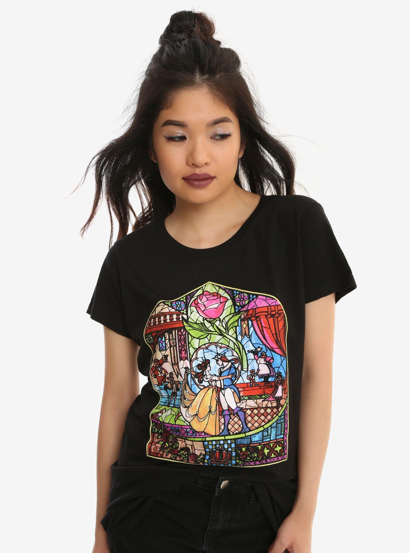 Disney Beauty And The Beast Stained Glass Girls T-Shirt, BLACK, hi-res