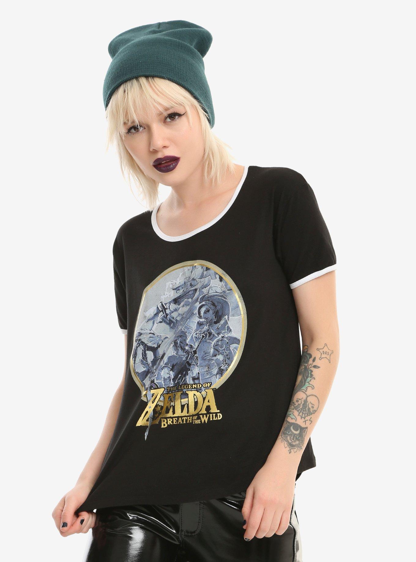 The Legend Of Zelda: Breath Of The Wild Gold Foil Girls Ringer T-Shirt, BLACK, hi-res