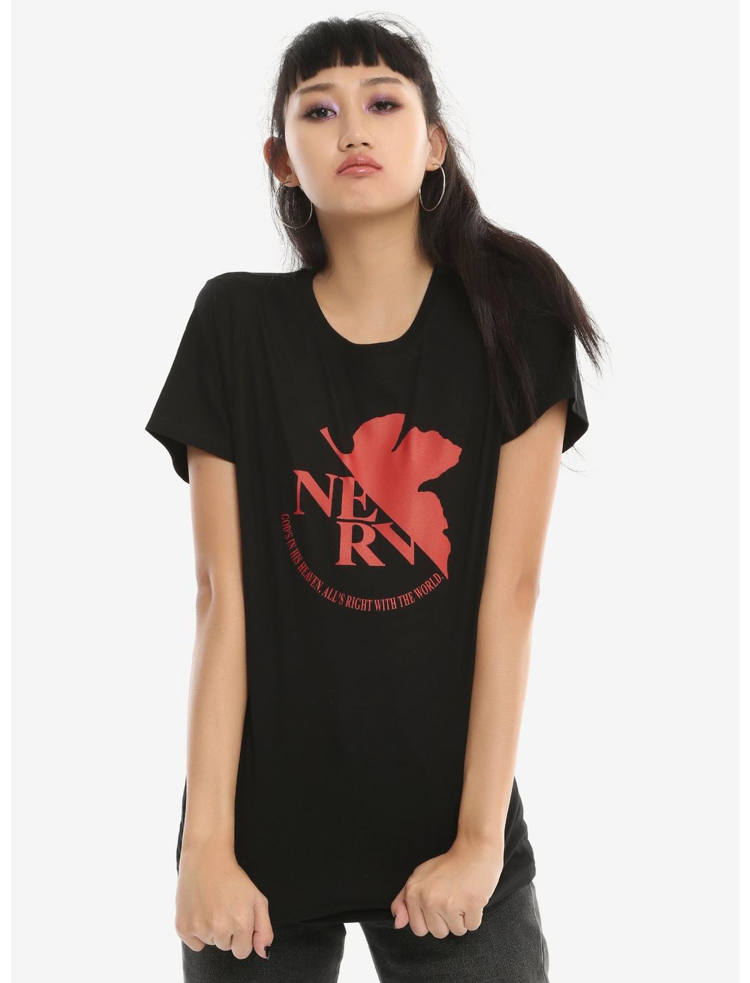 Neon Genesis Evangelion NERV Logo Girls T-Shirt, BLACK, hi-res