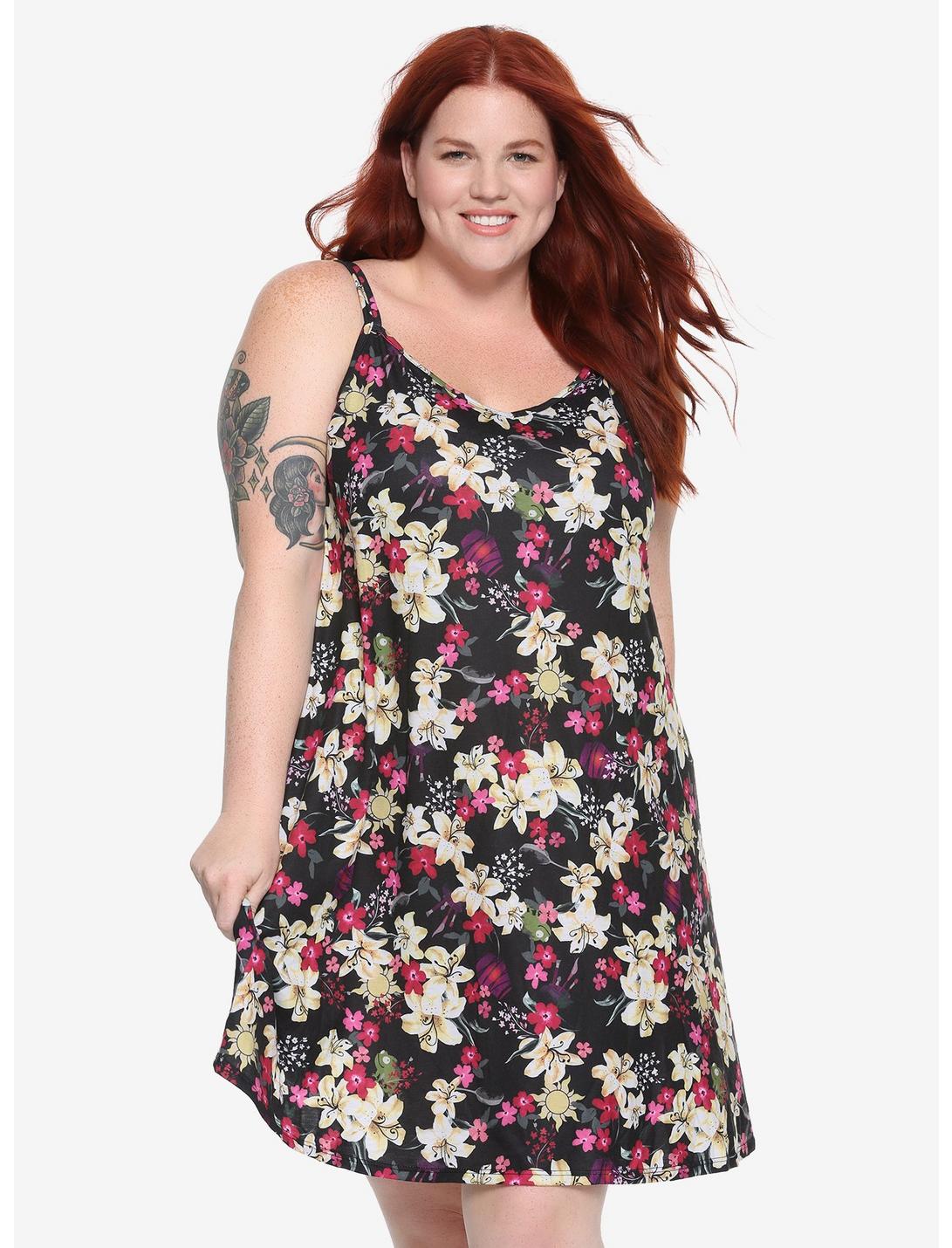 Disney Tangled Floral Print Slip Dress Plus Size, BLACK, hi-res
