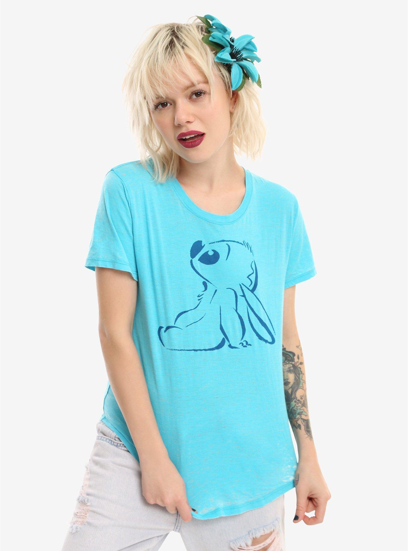 Disney Lilo & Stitch Line Art Girls Hi-Low T-Shirt, BLUE, hi-res