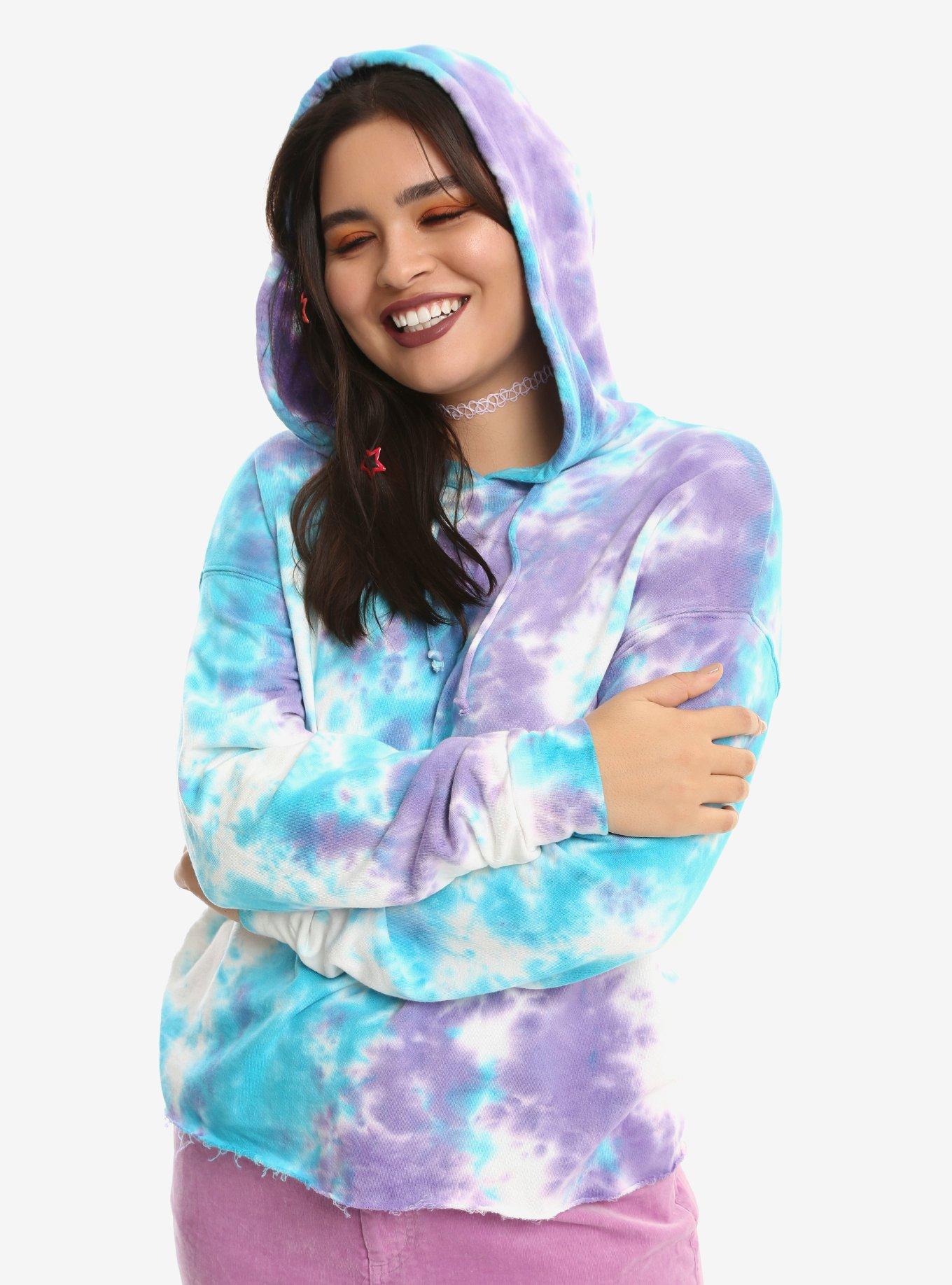 Pastel Tie Dye Crop Girls Hoodie Plus Size, MULTI, hi-res