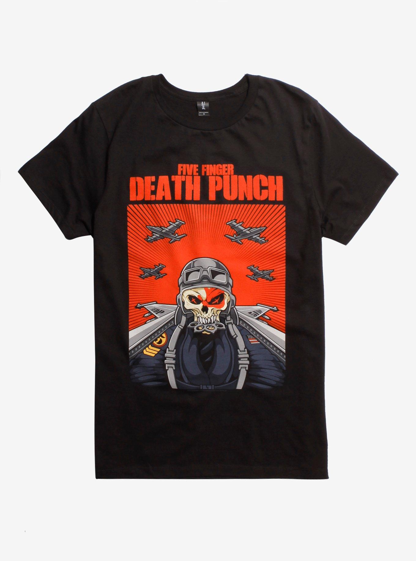 Five Finger Death Punch Skull Pilot TShirt Hot Topic