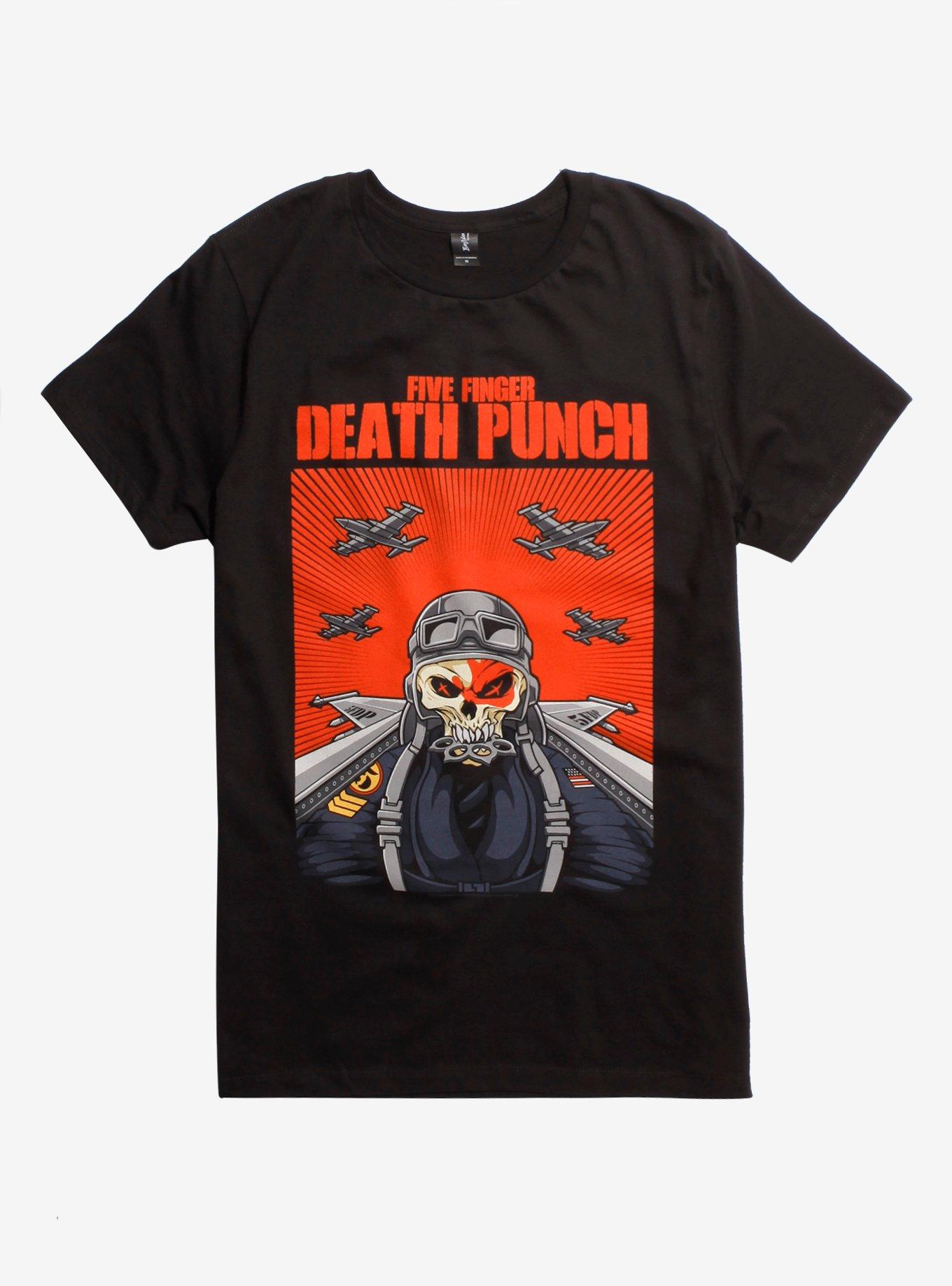 Five Finger Death Punch Skull Pilot T-Shirt, BLACK, hi-res