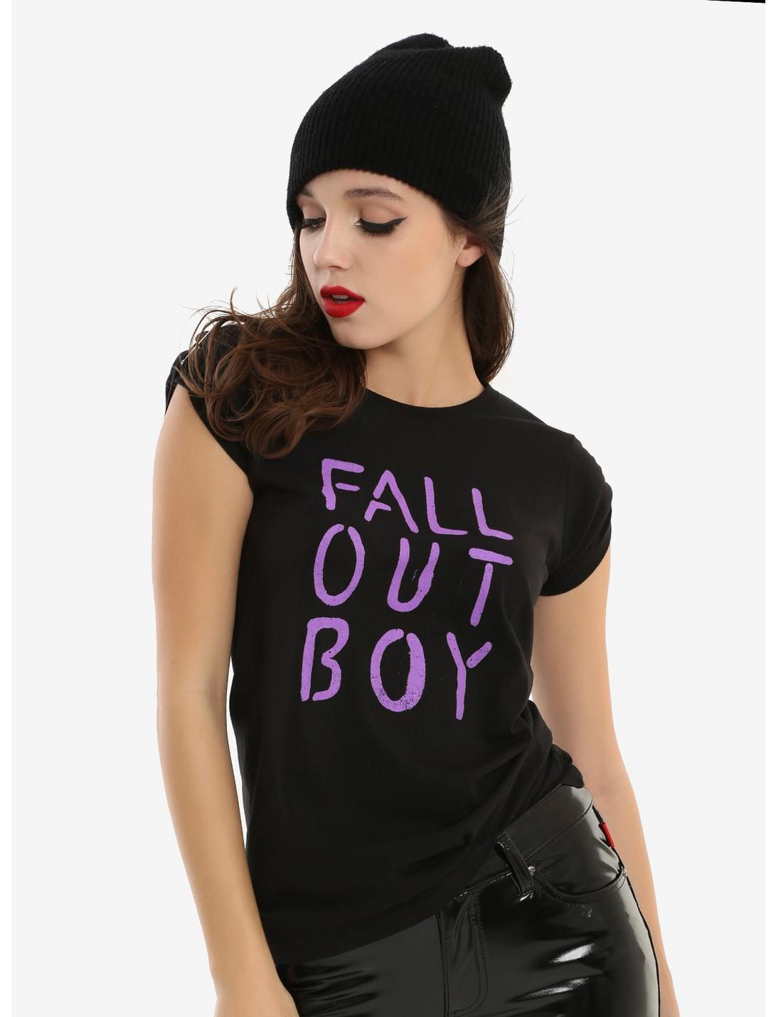 Fall Out Boy Stencil Logo Girls T-Shirt, BLACK, hi-res