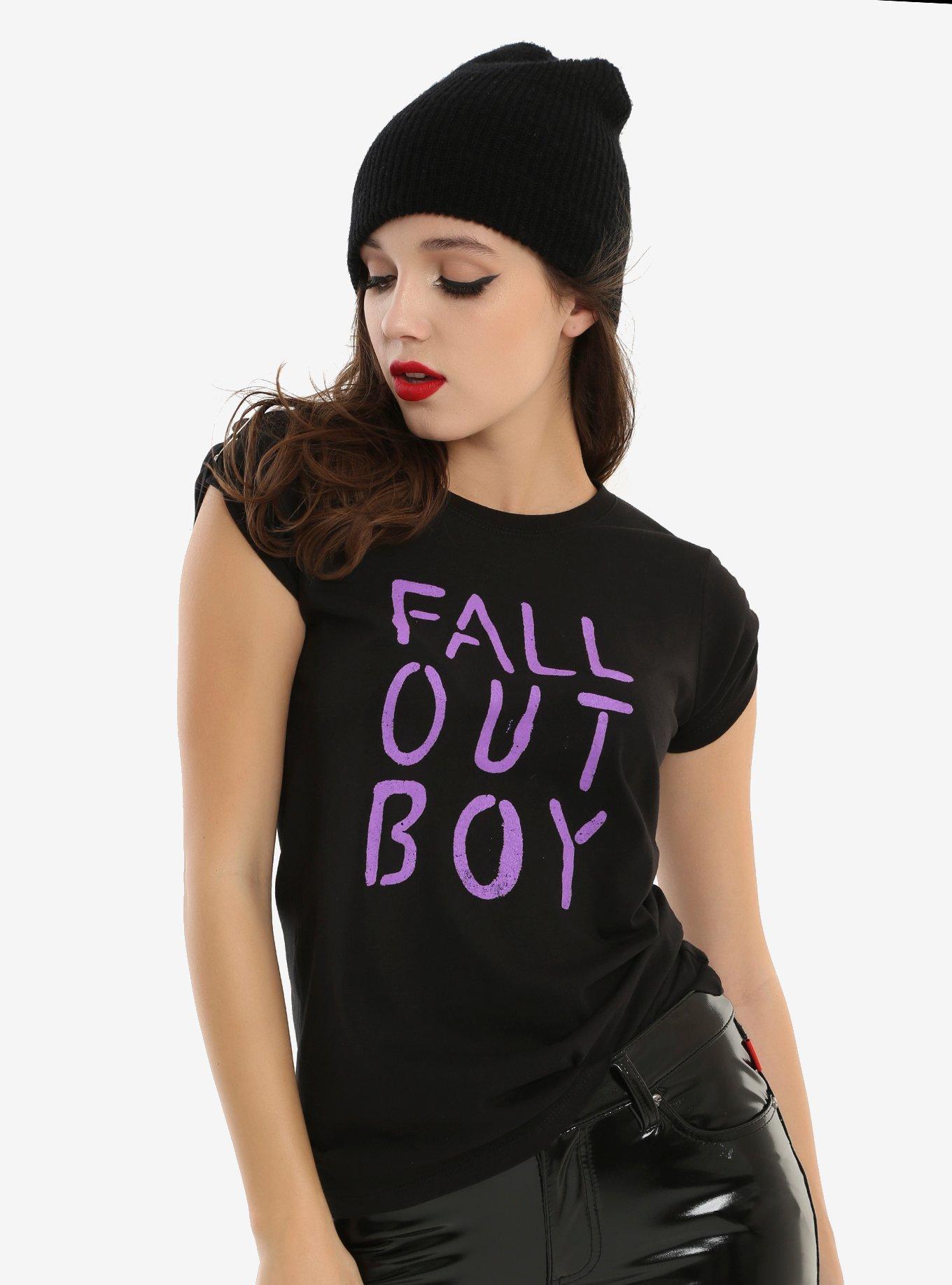 Fall Out Boy Stencil Logo Girls T-Shirt, BLACK, hi-res