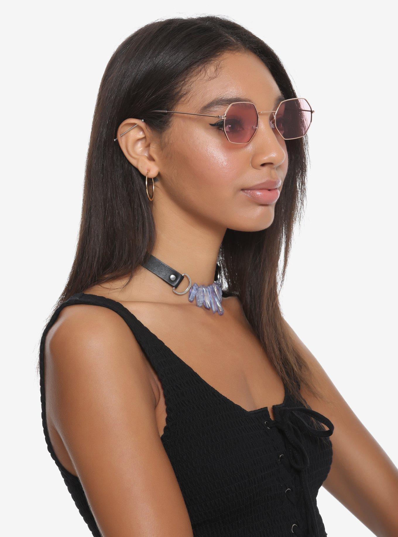 Pink Lens Skinny Octagon Sunglasses, , hi-res