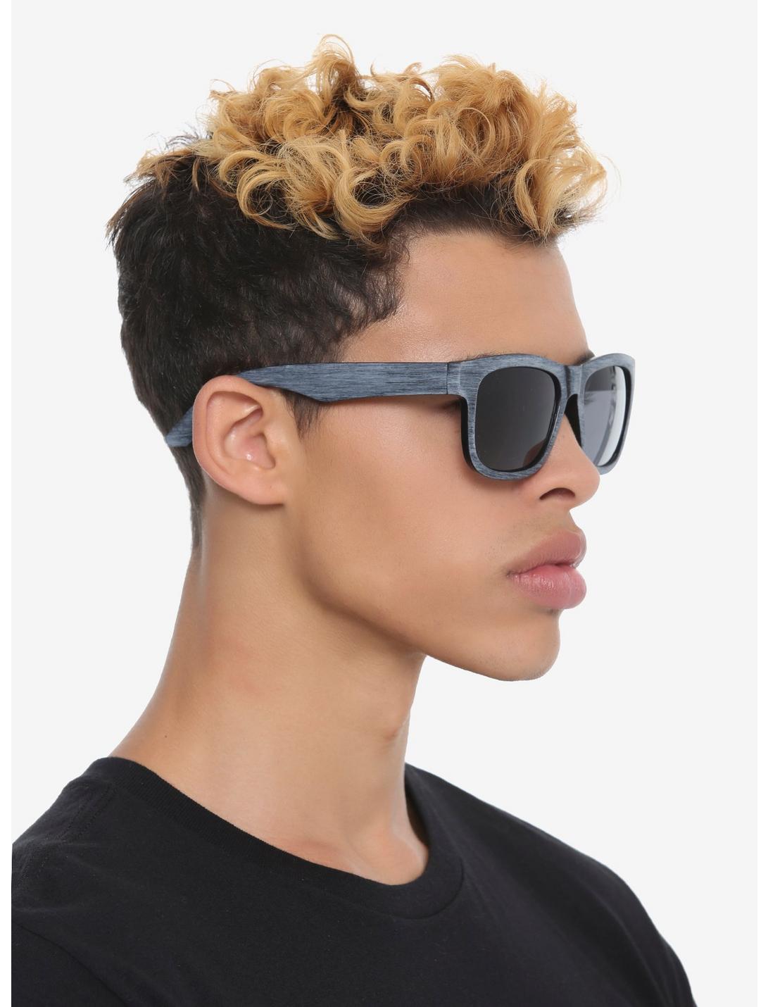 Grey Faux Wood Retro Sunglasses, , hi-res