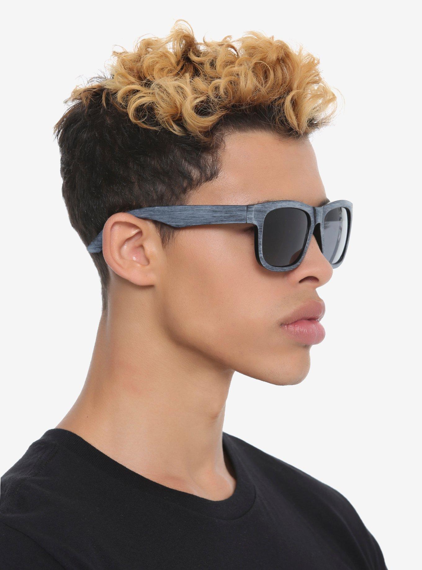 Grey Faux Wood Retro Sunglasses, , hi-res