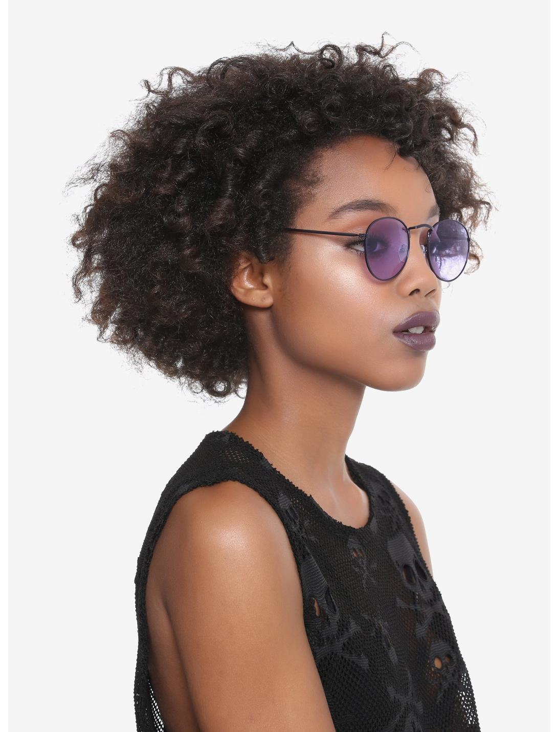 Purple Metal Round Lens Sunglasses, , hi-res