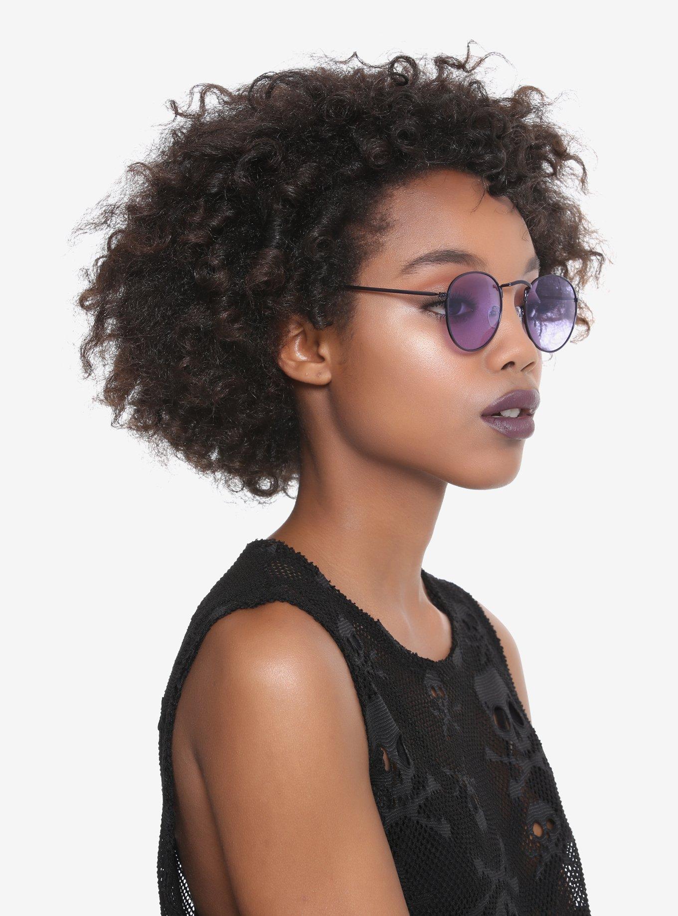Purple Metal Round Lens Sunglasses, , hi-res