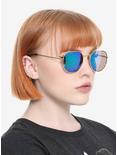 Green Mirror Lens Gold Wire Round Sunglasses, , hi-res