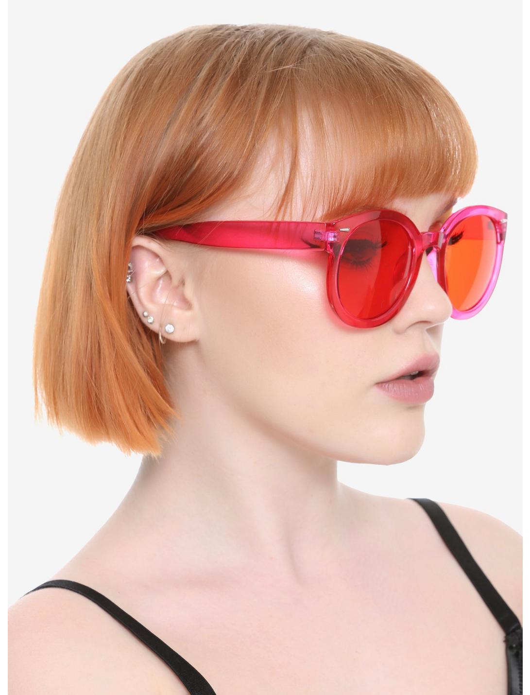 Red Lens Pink Plastic Frame Sunglasses, , hi-res