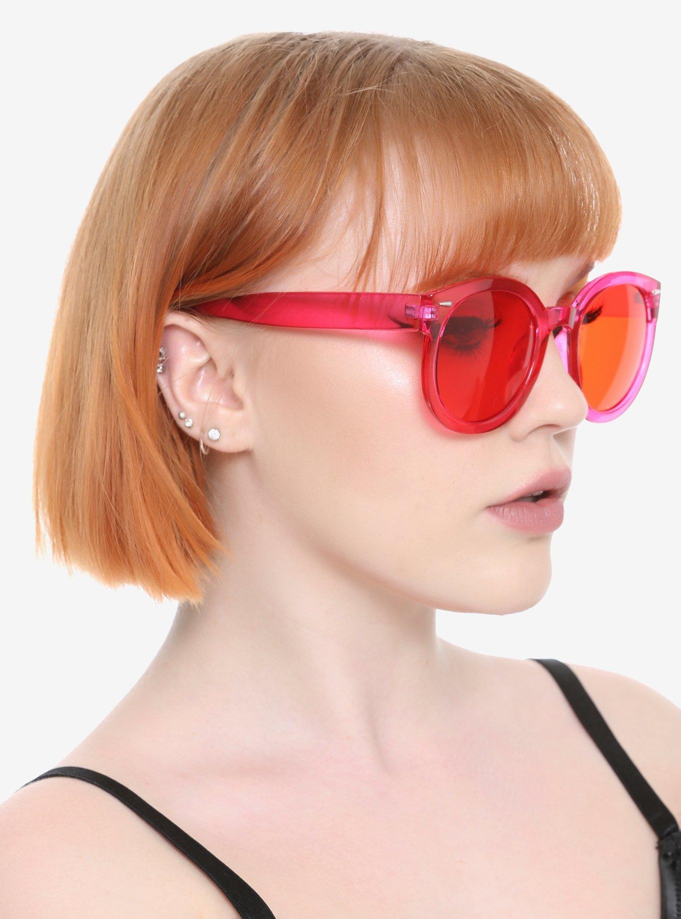 Red Lens Pink Plastic Frame Sunglasses, , hi-res